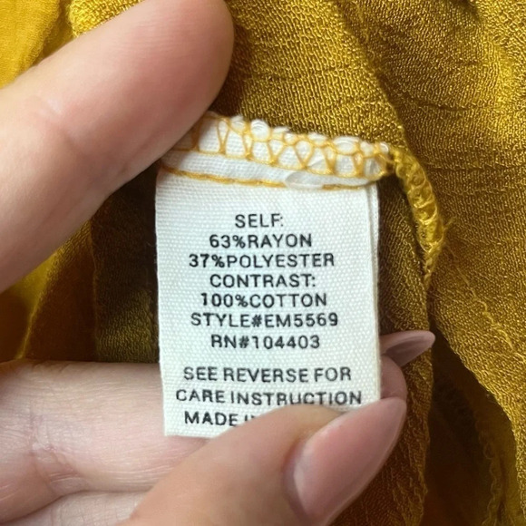 ☀️E&M Boho Mustard Lace Sleeveless Front Tie Blouse Top - Picture 5 of 6